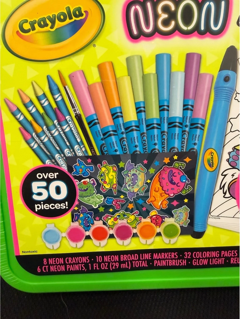 Crayola Neon Art Case Set Glow Light Markers Crayons Paint 50+ Pcs Plastic NIP